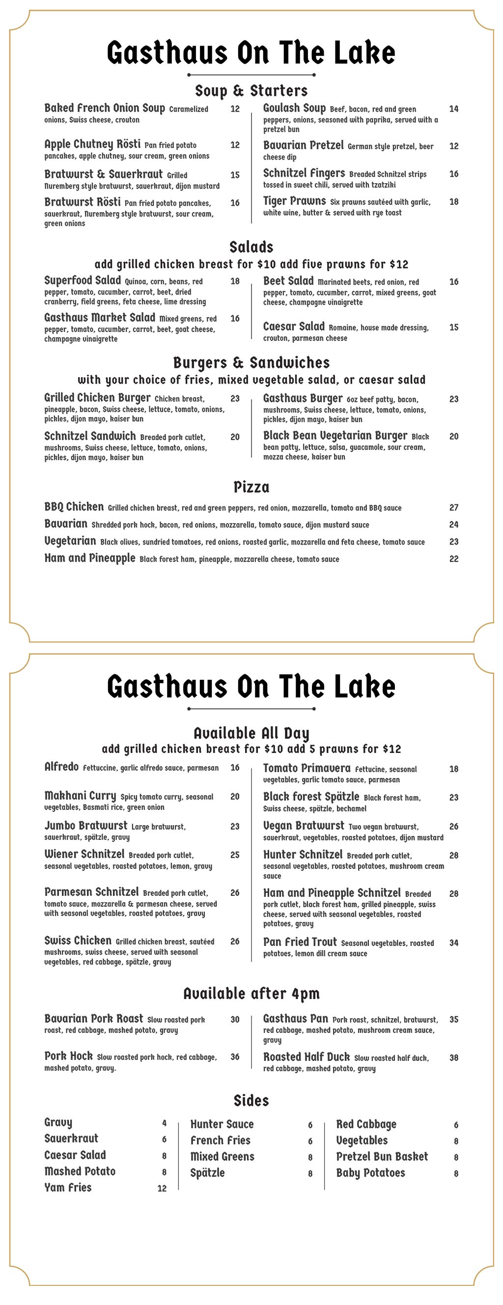 image of Gasthaus menu for October 2023